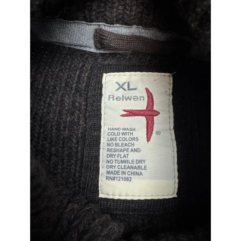 Relwen Sweater Mens XL Brown Wool Nylon Full Zip Mock Neck Knit Thumbholes
